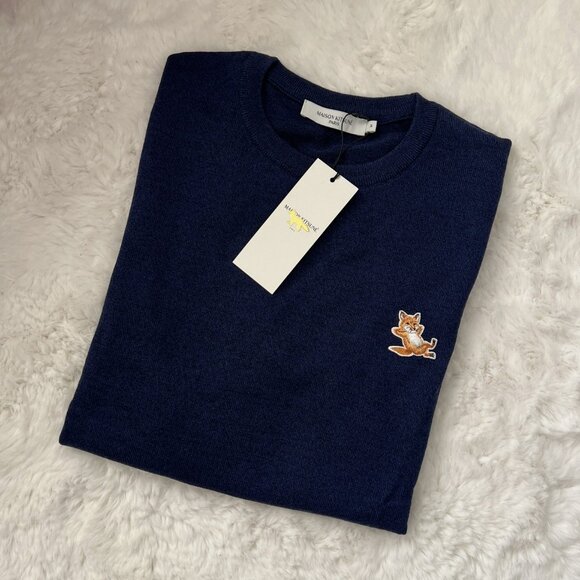 NWT - Maison Kitsune Chillax Fox Men's Sweater - Navy🦊 - Picture 3 of 5